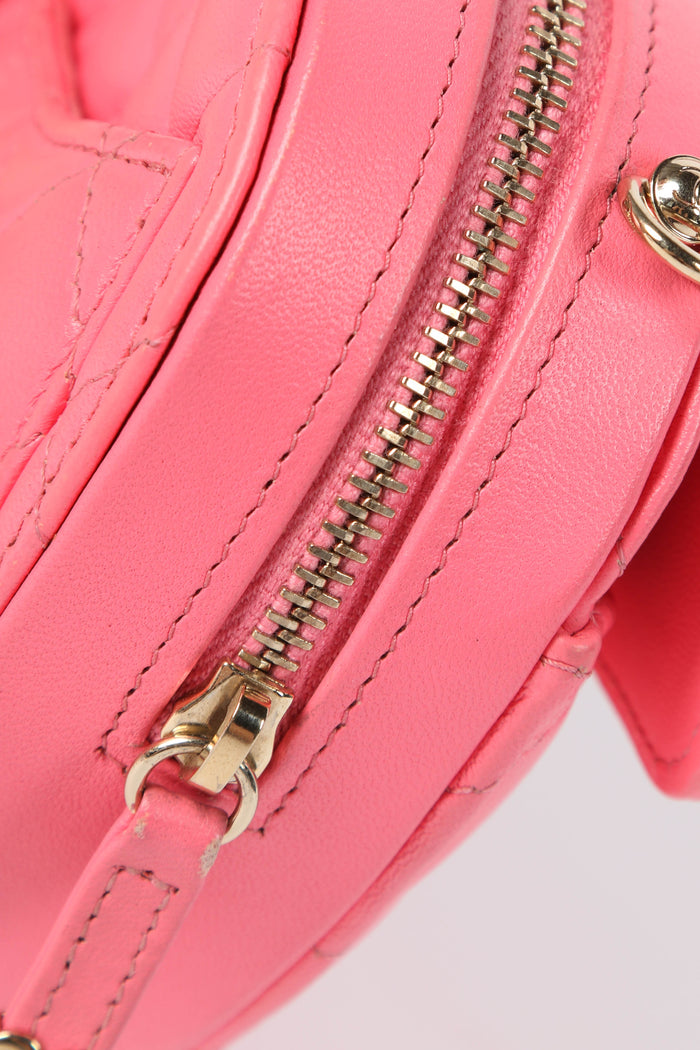 RARE 2022 Chanel Pink Lambskin Leather Small Heart Cross Body Bag