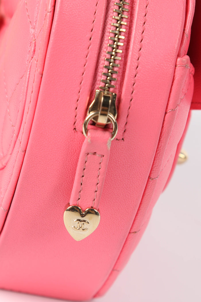 RARE 2022 Chanel Pink Lambskin Leather Small Heart Cross Body Bag