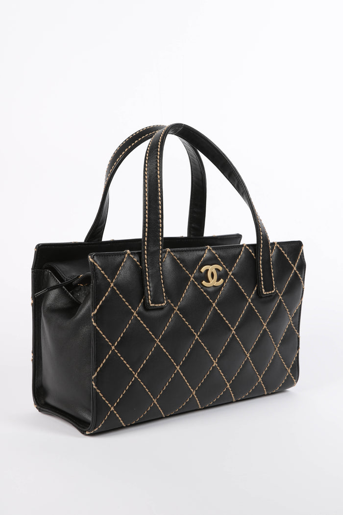 2000s Chanel Black Leather Wild Stitch Tote Bag