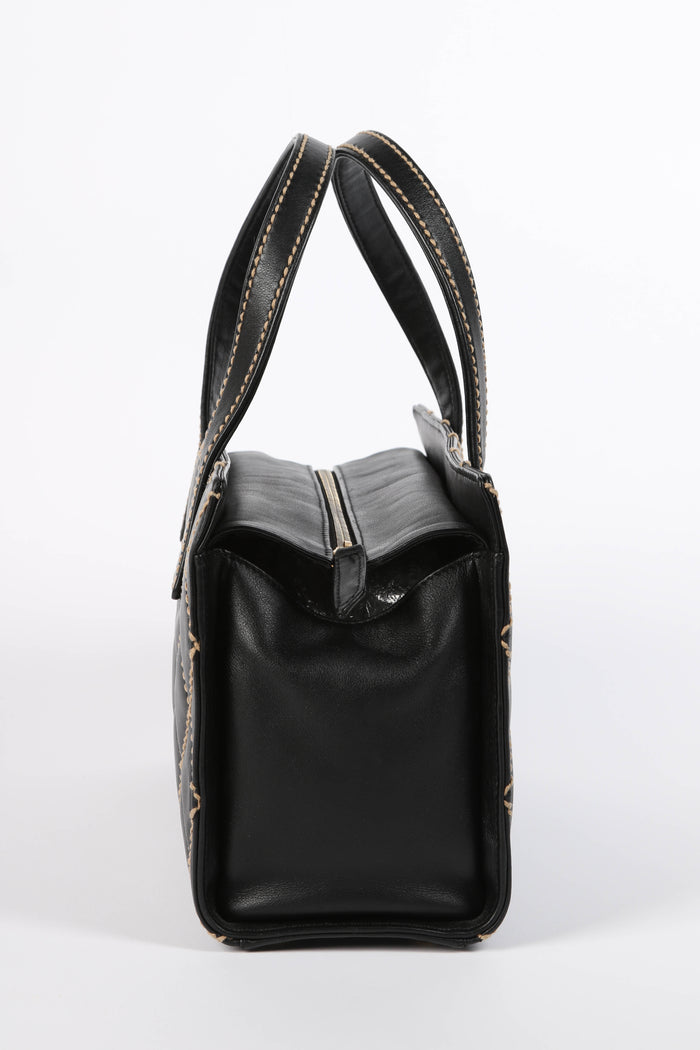 2000s Chanel Black Leather Wild Stitch Tote Bag