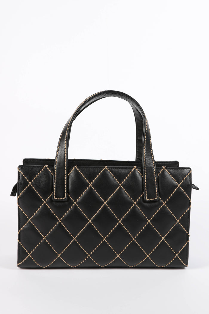 2000s Chanel Black Leather Wild Stitch Tote Bag