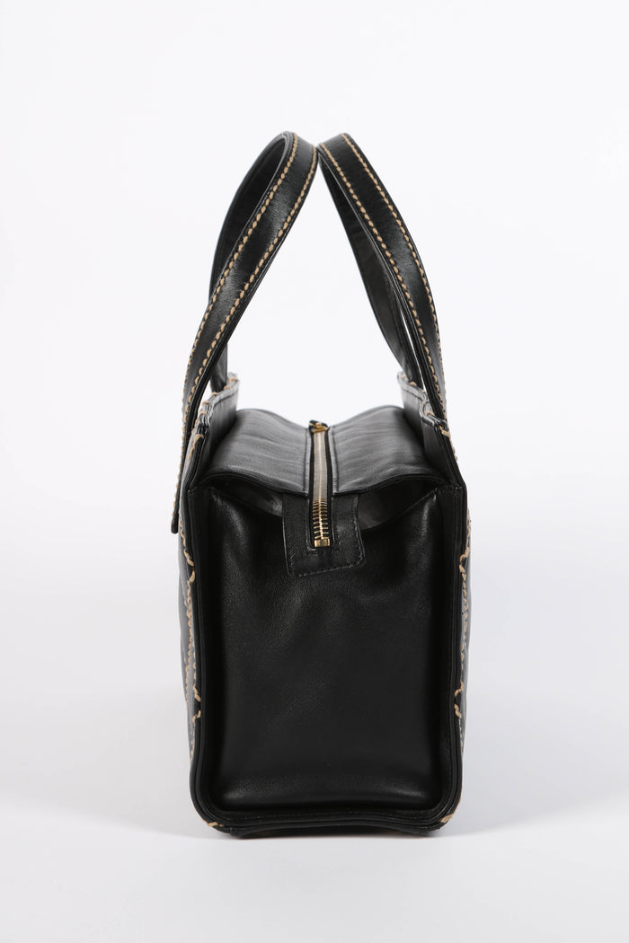 2000s Chanel Black Leather Wild Stitch Tote Bag