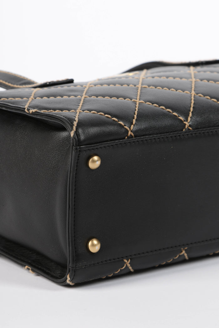 2000s Chanel Black Leather Wild Stitch Tote Bag