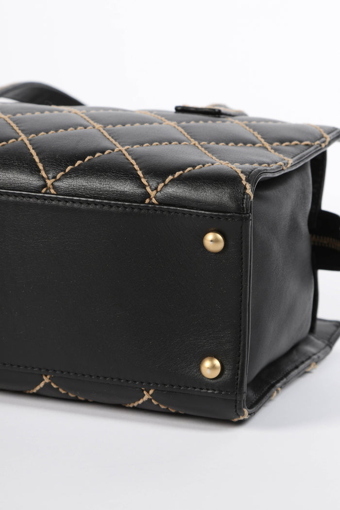 2000s Chanel Black Leather Wild Stitch Tote Bag