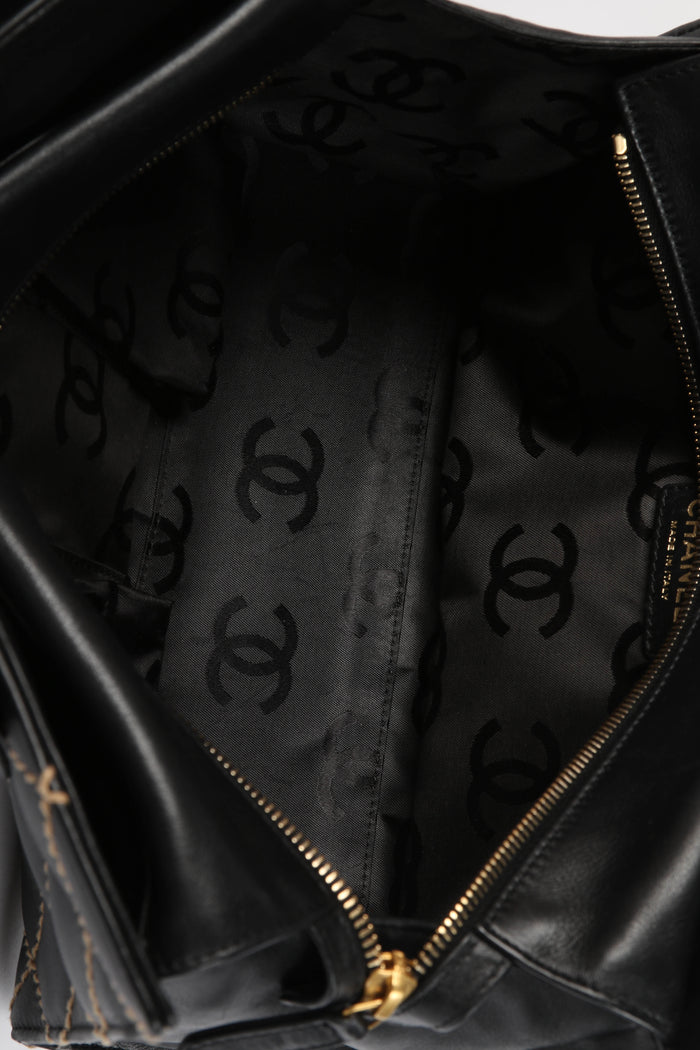2000s Chanel Black Leather Wild Stitch Tote Bag