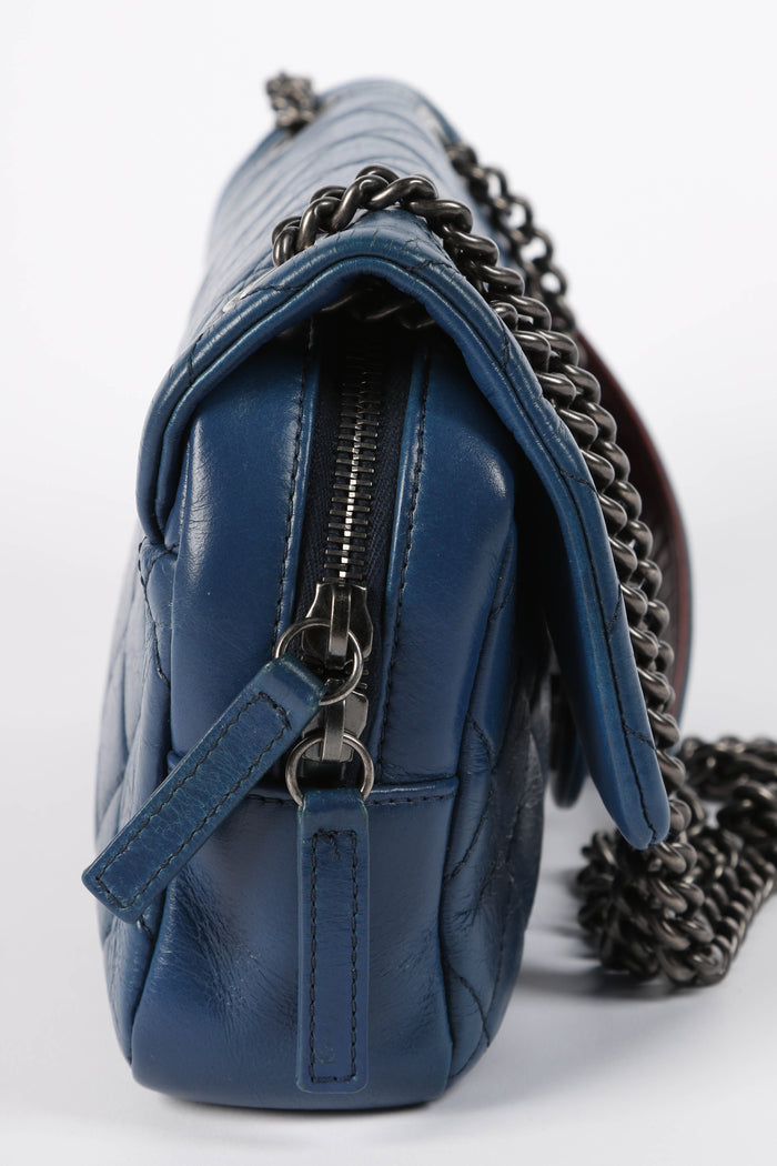 2010s Chanel Blue Aged Calfskin Medium Single Flap Shoulder Bag
