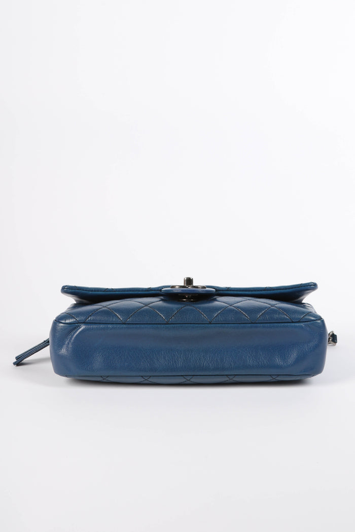 2010s Chanel Blue Aged Calfskin Medium Single Flap Shoulder Bag