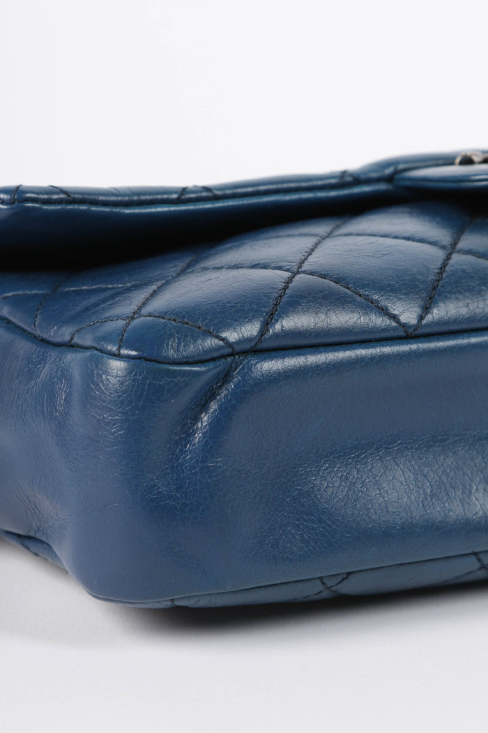 2010s Chanel Blue Aged Calfskin Medium Single Flap Shoulder Bag