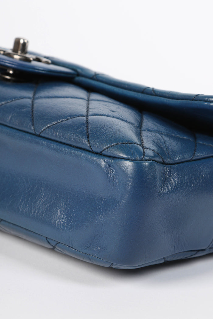 2010s Chanel Blue Aged Calfskin Medium Single Flap Shoulder Bag