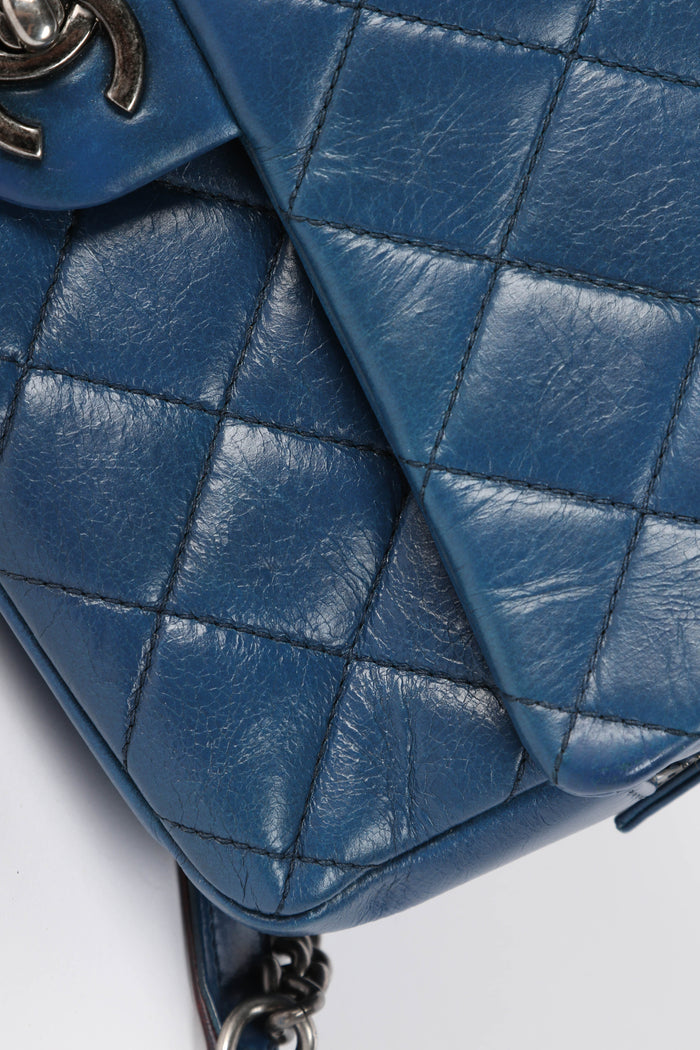 2010s Chanel Blue Aged Calfskin Medium Single Flap Shoulder Bag
