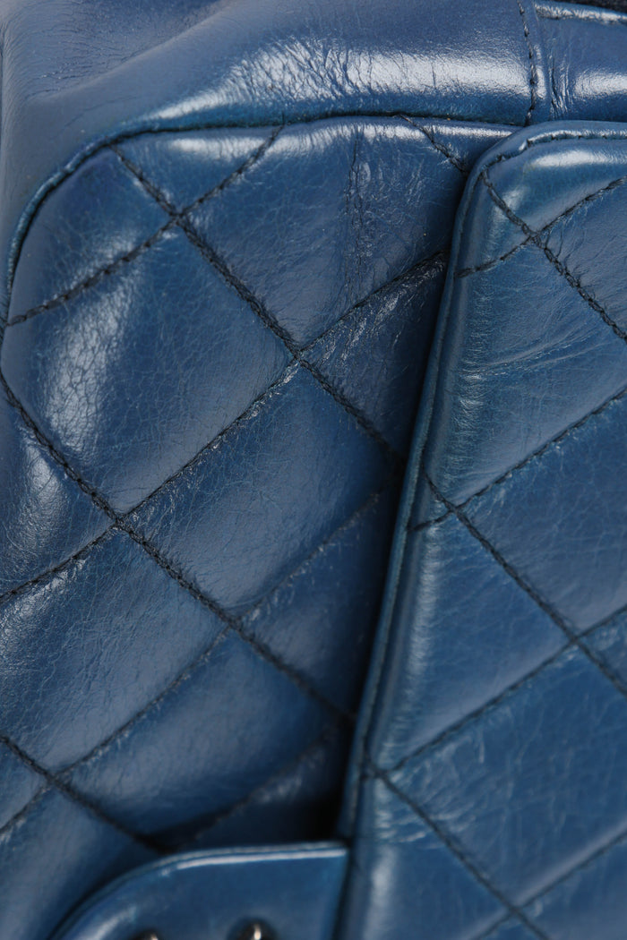2010s Chanel Blue Aged Calfskin Medium Single Flap Shoulder Bag