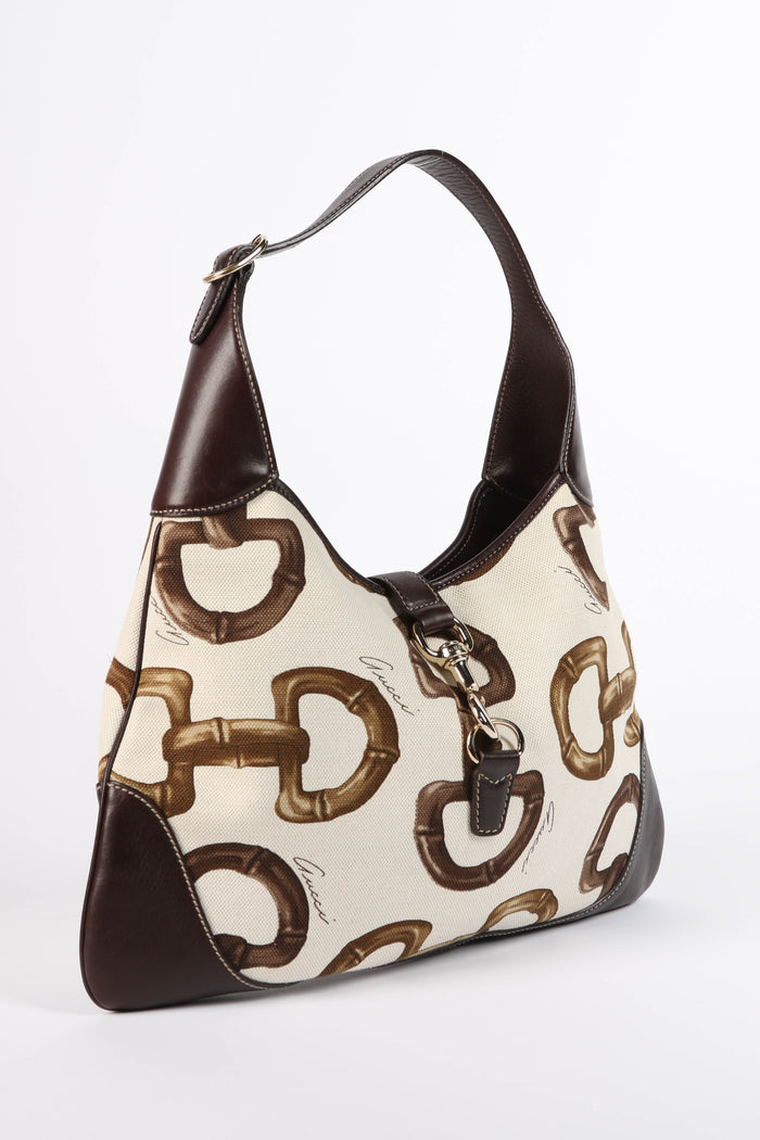 Vintage Gucci Horsebit Printed Canvas Jackie Bag
