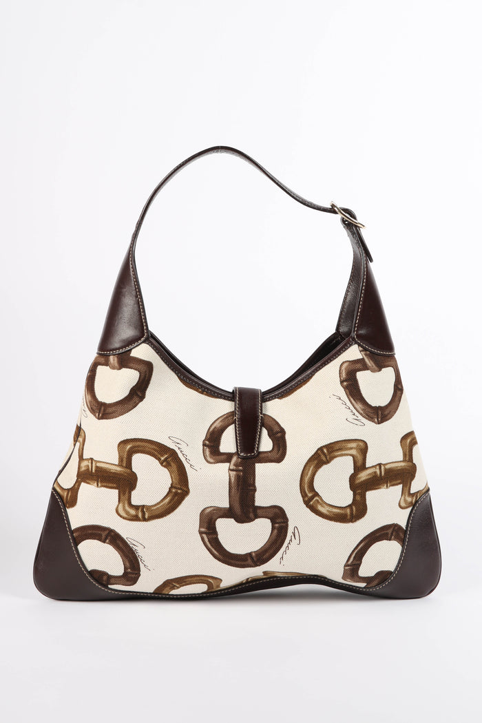 Vintage Gucci Horsebit Printed Canvas Jackie Bag