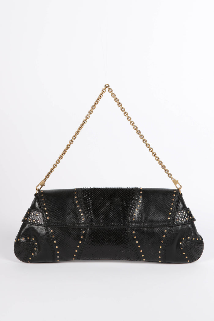 SUPER RARE 2000s Gucci Black Snakeskin Large Horsesbit Shoulder Bag