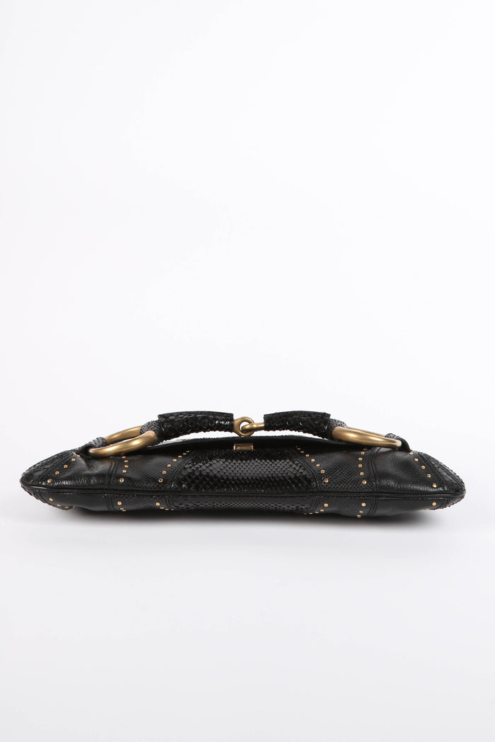 SUPER RARE 2000s Gucci Black Snakeskin Large Horsesbit Shoulder Bag