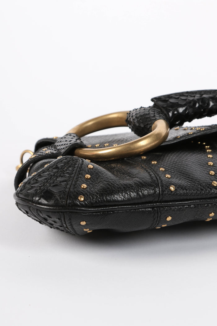 SUPER RARE 2000s Gucci Black Snakeskin Large Horsesbit Shoulder Bag