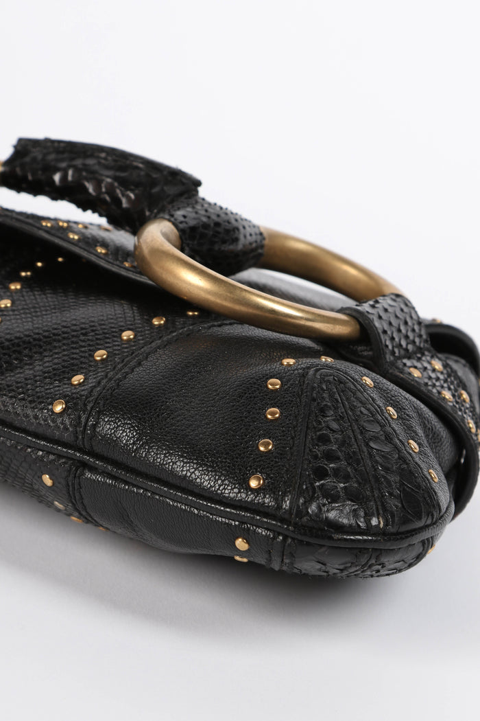 SUPER RARE 2000s Gucci Black Snakeskin Large Horsesbit Shoulder Bag