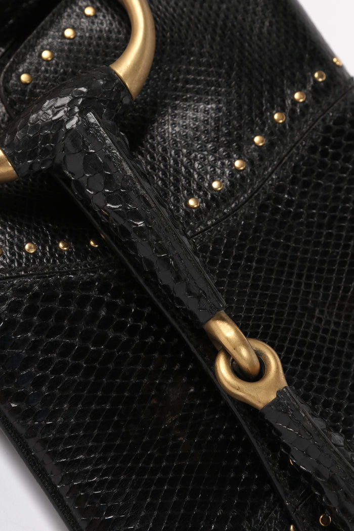 SUPER RARE 2000s Gucci Black Snakeskin Large Horsesbit Shoulder Bag