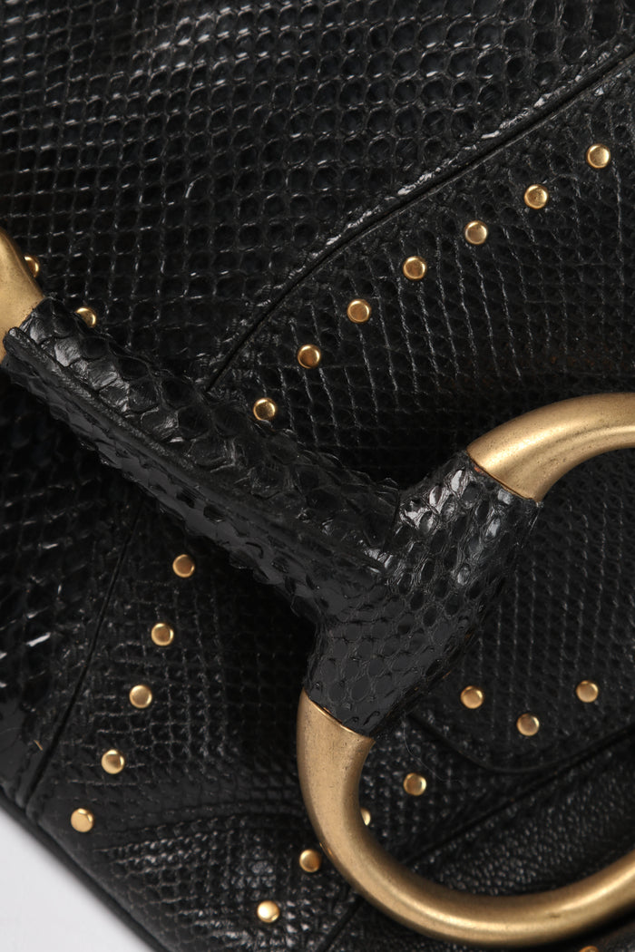 SUPER RARE 2000s Gucci Black Snakeskin Large Horsesbit Shoulder Bag