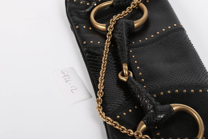 SUPER RARE 2000s Gucci Black Snakeskin Large Horsesbit Shoulder Bag