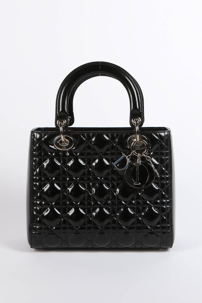 2010s Christian Dior Black Patent Leather Medium Lady Dior