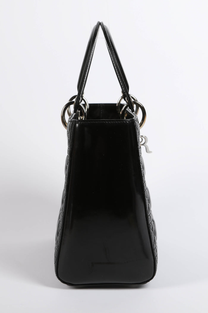 2010s Christian Dior Black Patent Leather Medium Lady Dior