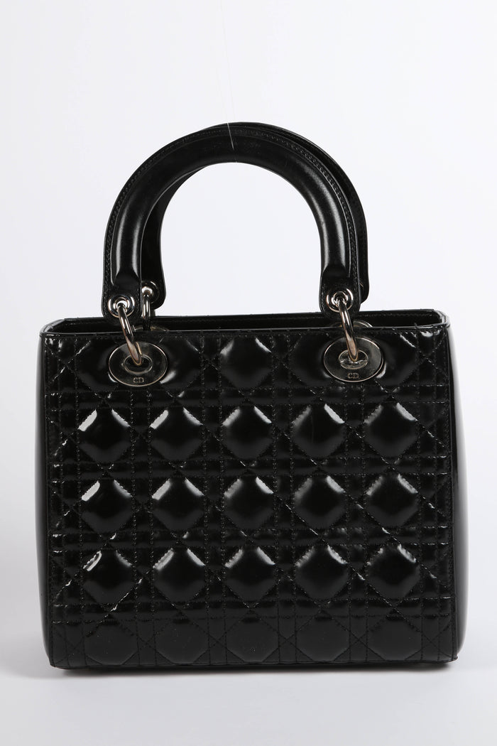 2010s Christian Dior Black Patent Leather Medium Lady Dior