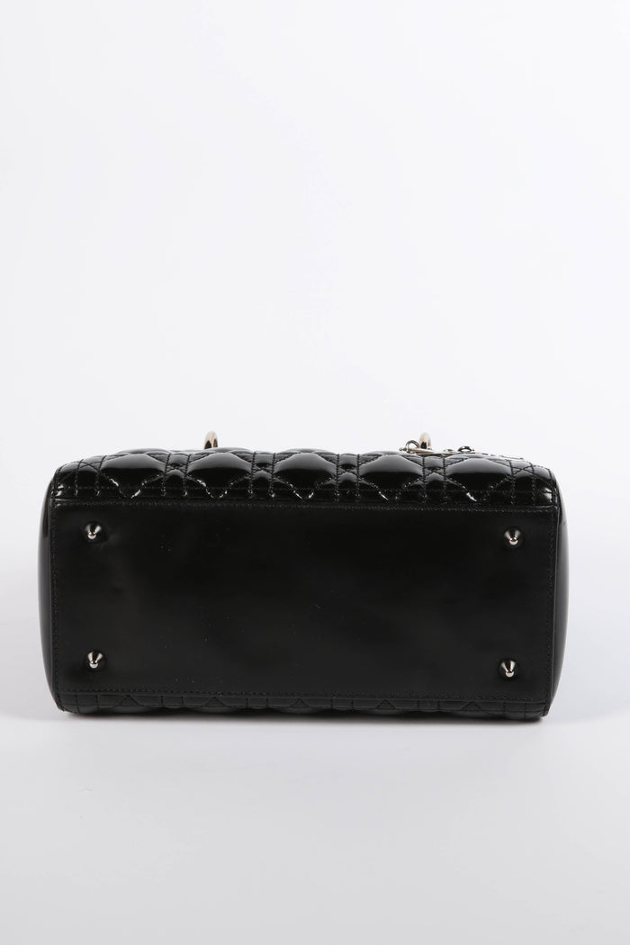 2010s Christian Dior Black Patent Leather Medium Lady Dior