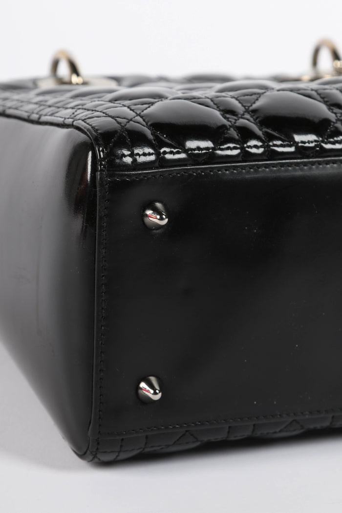 2010s Christian Dior Black Patent Leather Medium Lady Dior