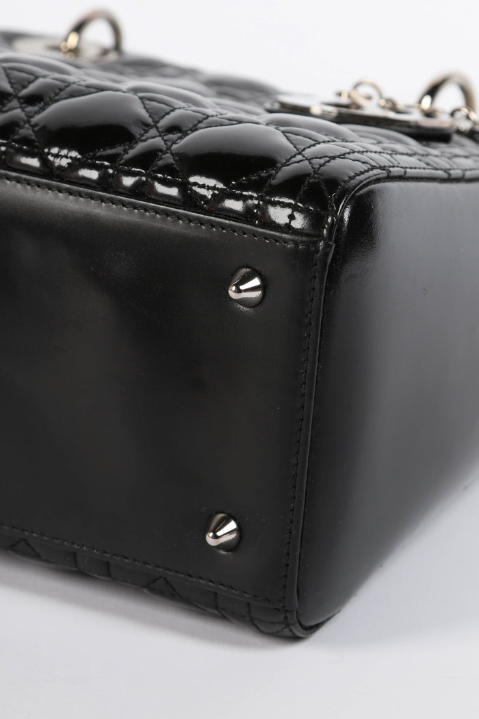 2010s Christian Dior Black Patent Leather Medium Lady Dior