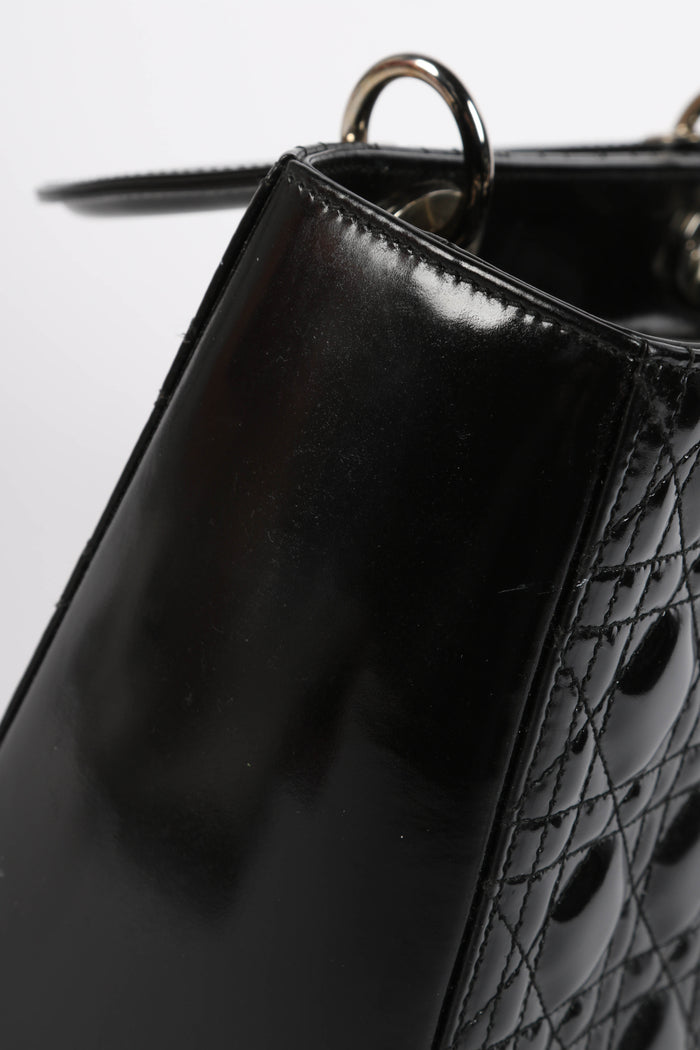 2010s Christian Dior Black Patent Leather Medium Lady Dior