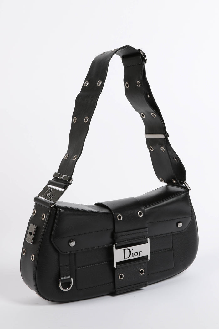 2000s Christian Dior Black Leather Columbus Shoulder Bag