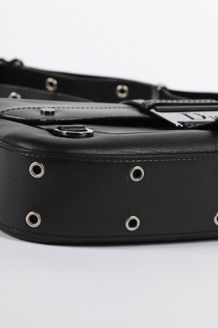 2000s Christian Dior Black Leather Columbus Shoulder Bag