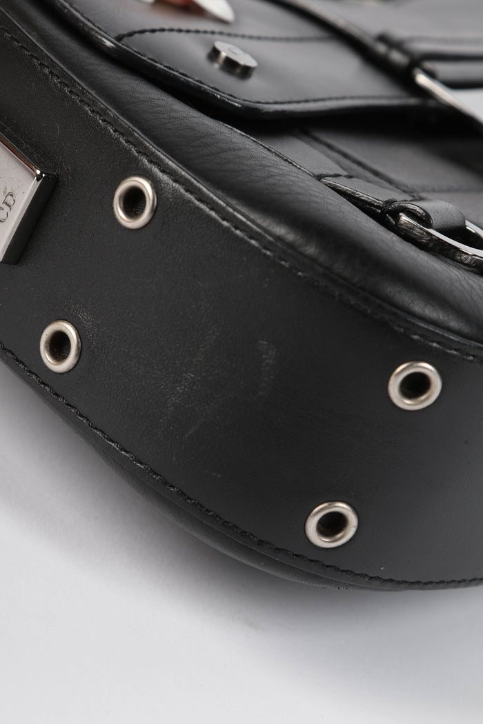 2000s Christian Dior Black Leather Columbus Shoulder Bag