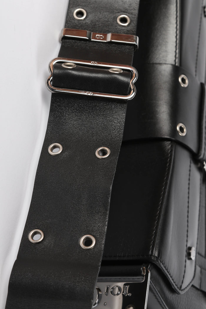2000s Christian Dior Black Leather Columbus Shoulder Bag