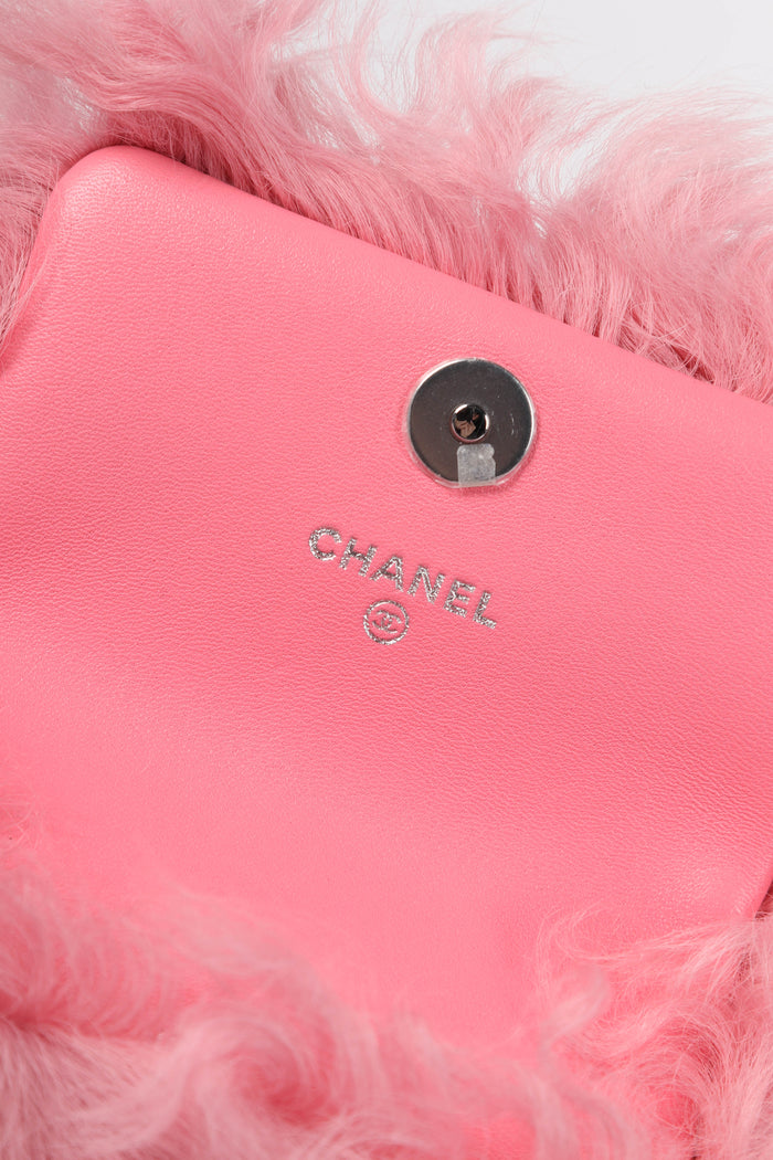 RARE Chanel Pink Shearling CC Card Holder