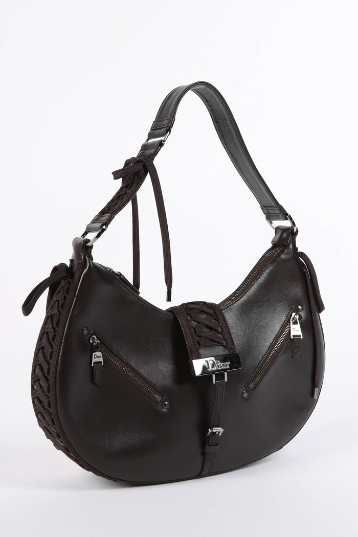 Vintage Christian Dior Galliano Brown Leather Admit It Shoulder Bag