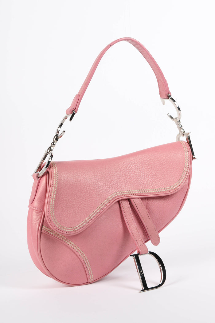 Vintage Christian Dior Pink Grained Leather Saddle Bag