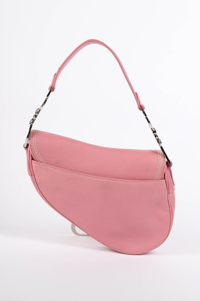 Vintage Christian Dior Pink Grained Leather Saddle Bag