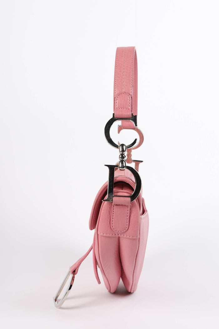 Vintage Christian Dior Pink Grained Leather Saddle Bag