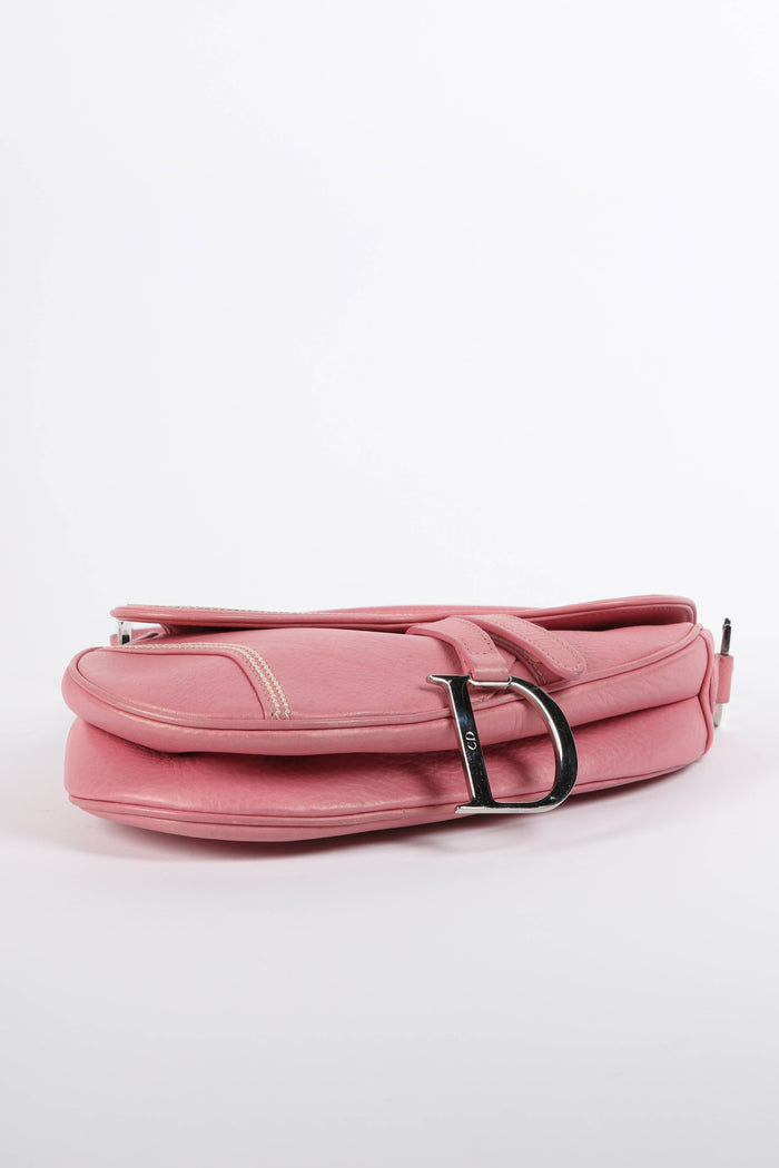 Vintage Christian Dior Pink Grained Leather Saddle Bag