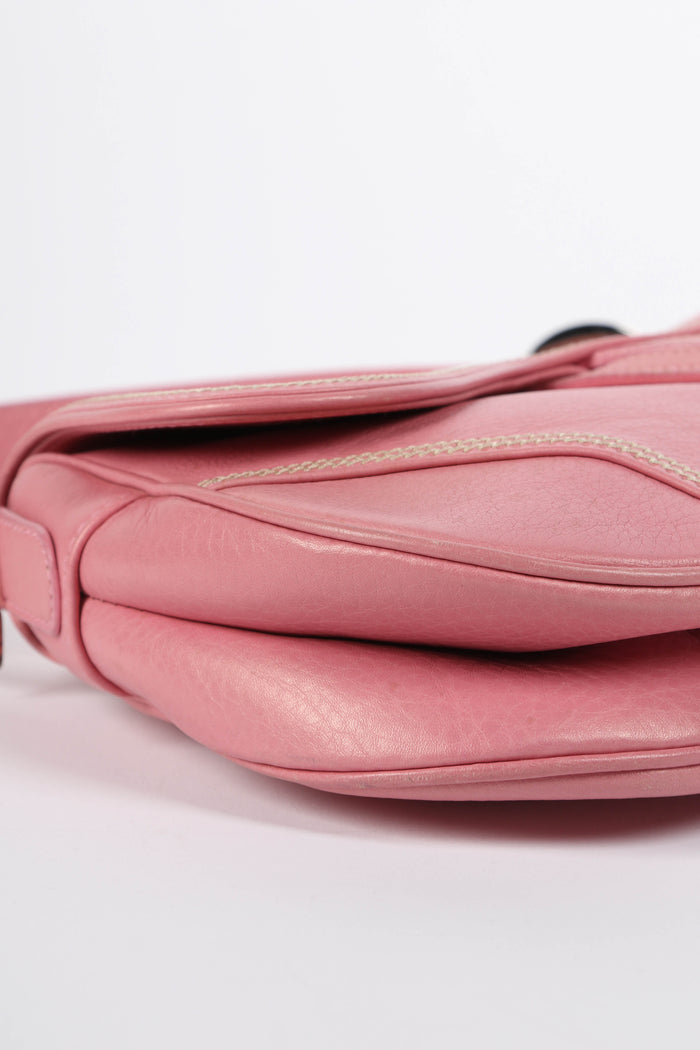 Vintage Christian Dior Pink Grained Leather Saddle Bag