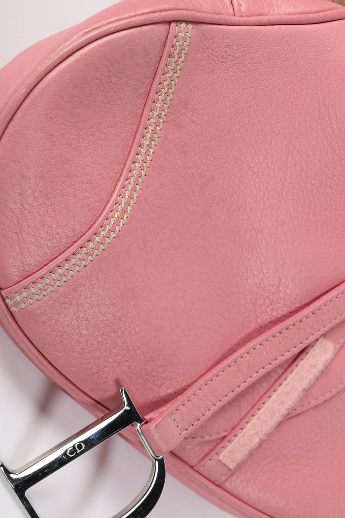 Vintage Christian Dior Pink Grained Leather Saddle Bag
