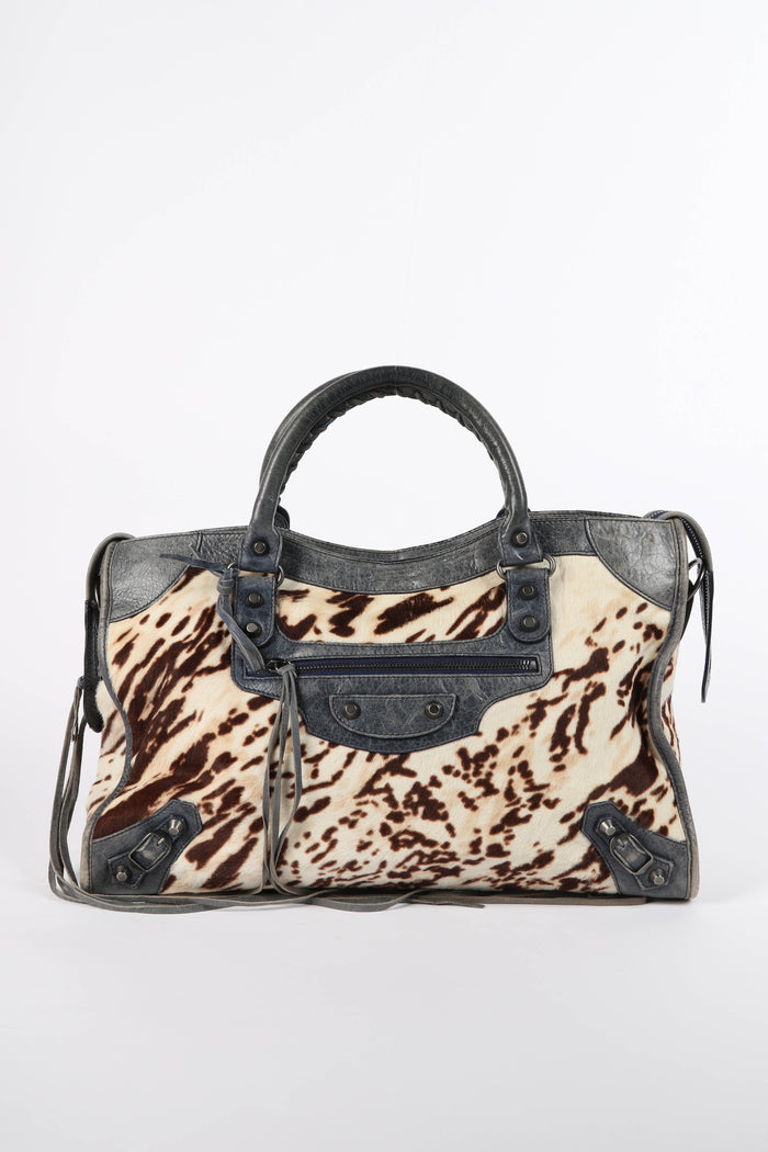 RARE Balenciaga Pony Hair Leopard Print City Bag