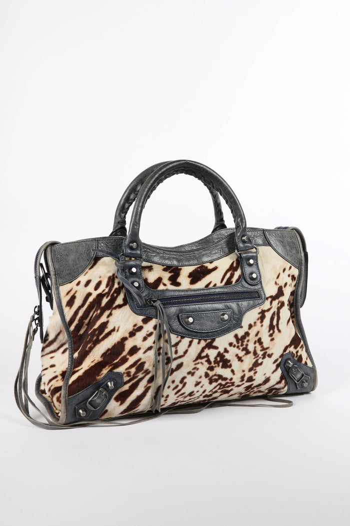 RARE Balenciaga Pony Hair Leopard Print City Bag