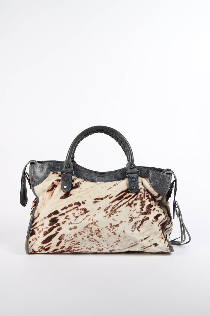 RARE Balenciaga Pony Hair Leopard Print City Bag