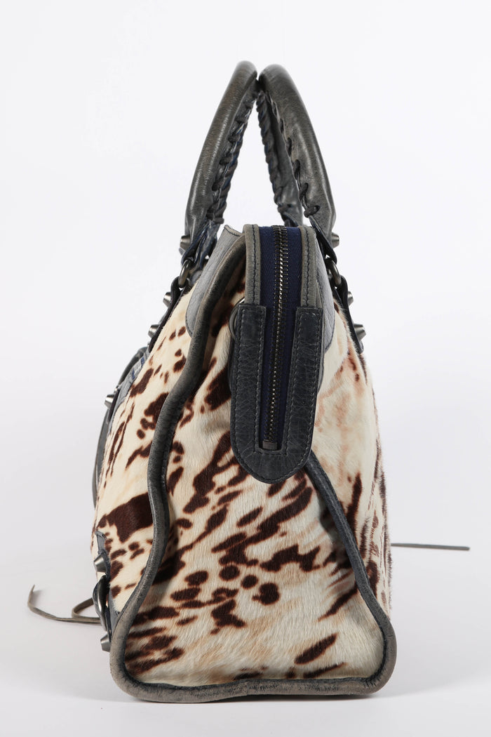 RARE Balenciaga Pony Hair Leopard Print City Bag