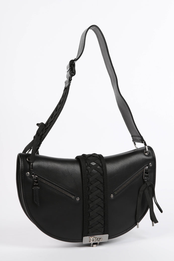 Vintage Christian Dior Galliano Black Leather Admit It Shoulder Bag