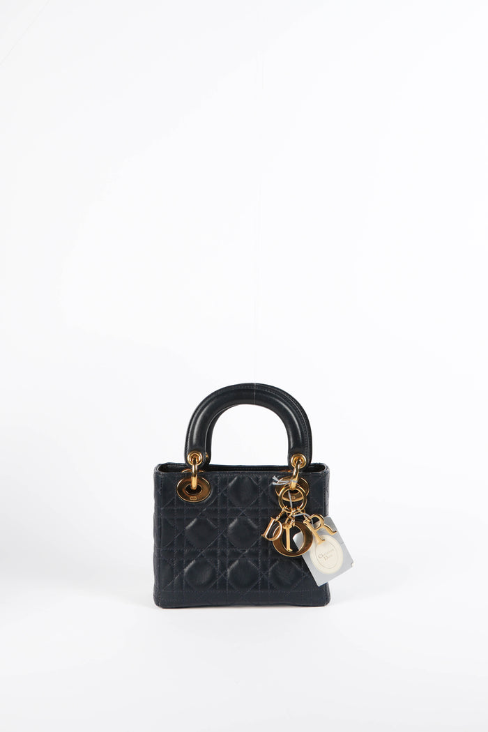 2007 Christian Dior Navy Lambskin Leather Mini Lady Dior