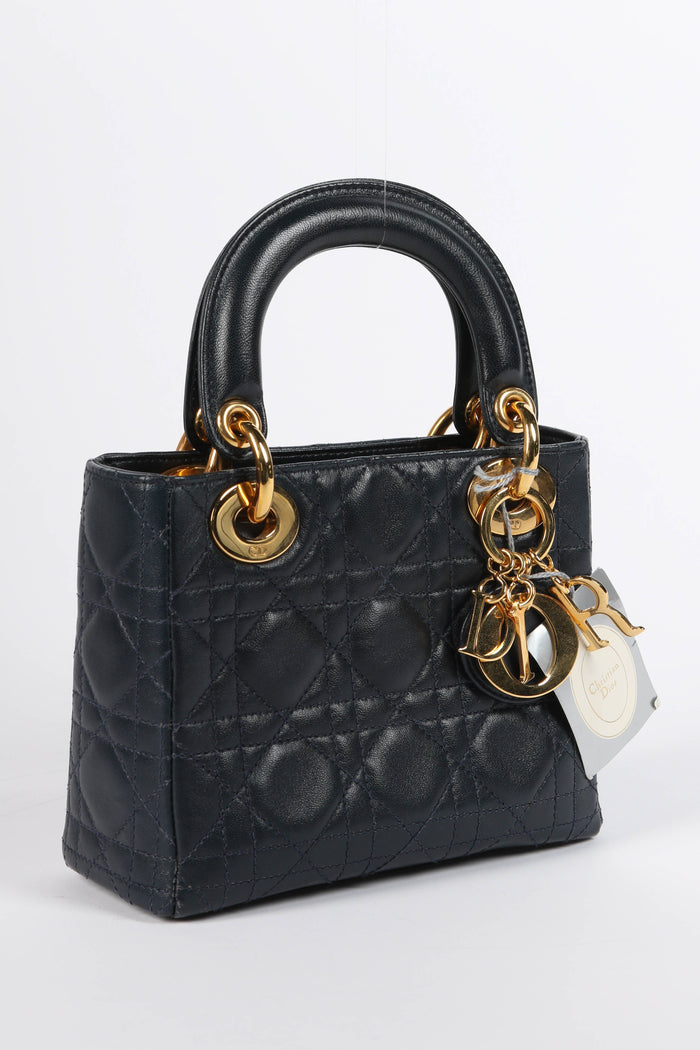 2007 Christian Dior Navy Lambskin Leather Mini Lady Dior